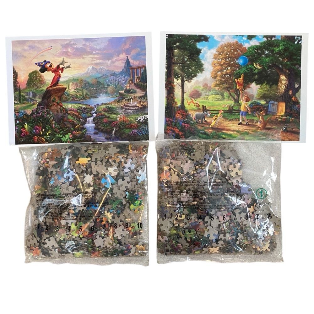 Disney Thomas Kinkade  Two Winnie the Pooh and Mickey Mouse 500 Piece Puzzles